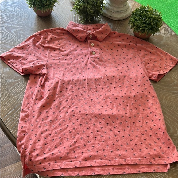 Old Navy Coral Polo with Tiny Black Palm Motif - Picture 2 of 7